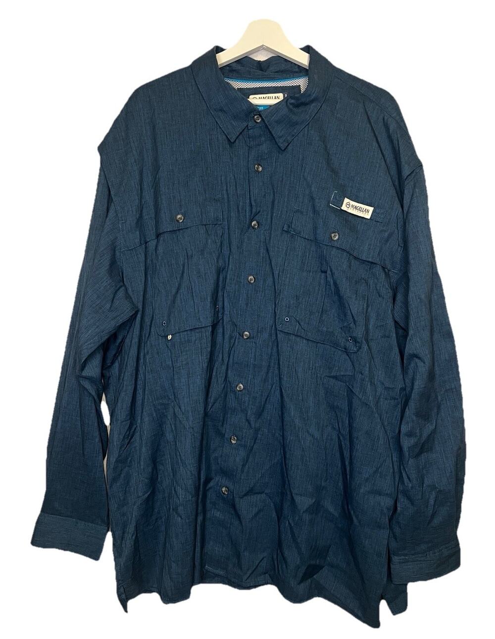 Magellan Vented Fishing Shirt Heathered Blue Relaxed Fit Long Sleeve Mens 3XL